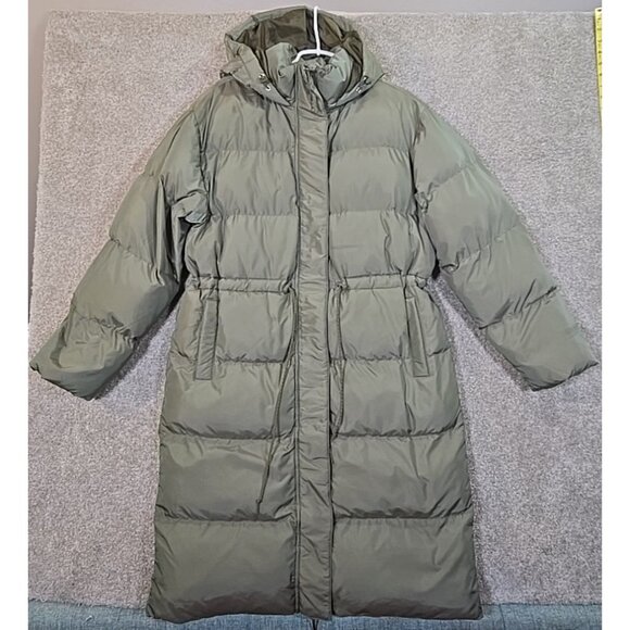 Fabletics Essential Long Puffer Jacket Light Green Cozy Pockets Hooded Women's M - Picture 1 of 14